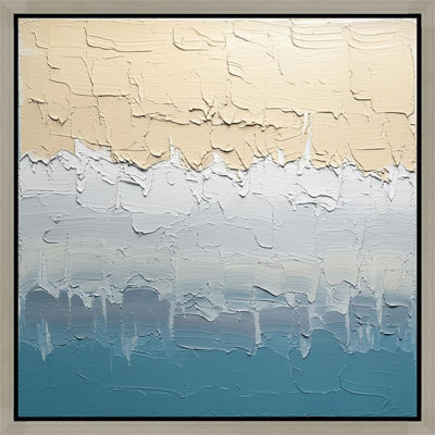 Art texturé sur toile encadré texturé en beige et bleu