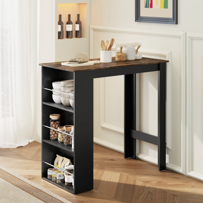 Table de bar avec 3 tablettes pour la cuisine, brun rustique, Brun rustique