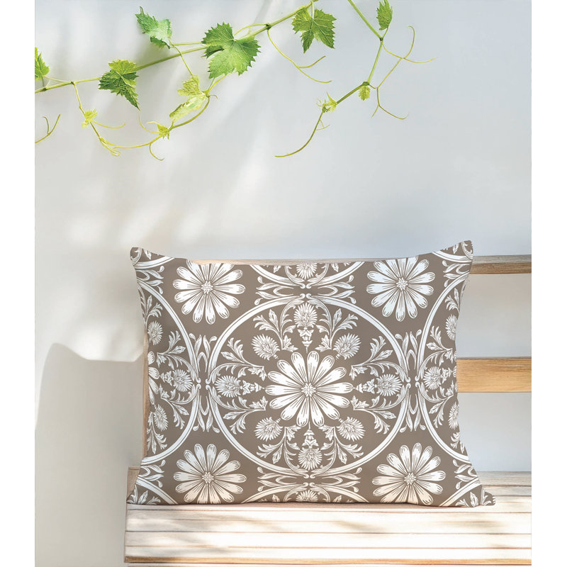 Coussin lombaire d'extérieur Daisy Tile, Brun