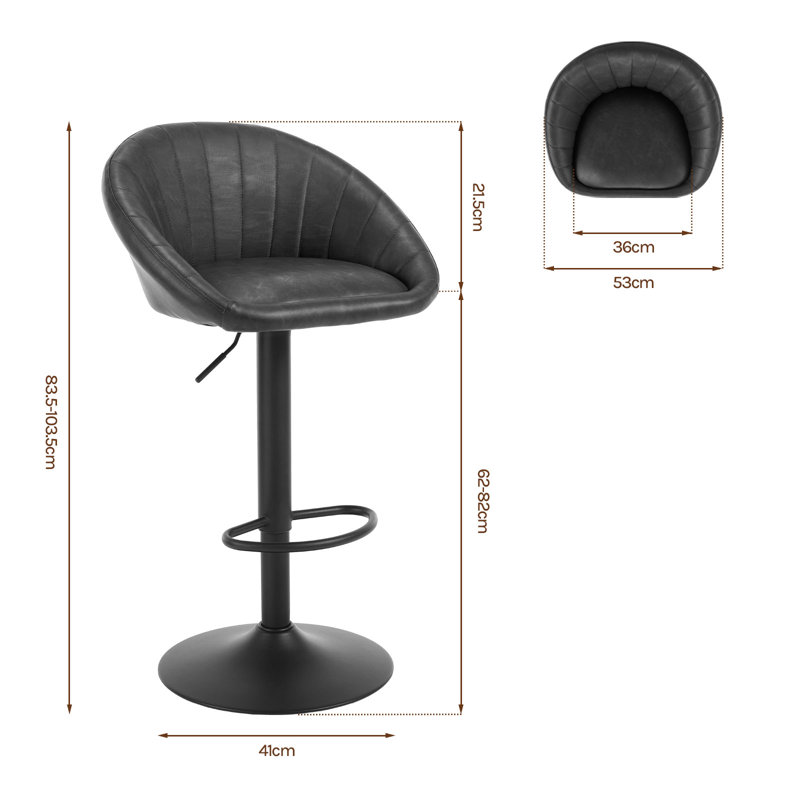 Swivel Upholstered Adjustable Height Counter Stool with Metal Frame, Anthracite