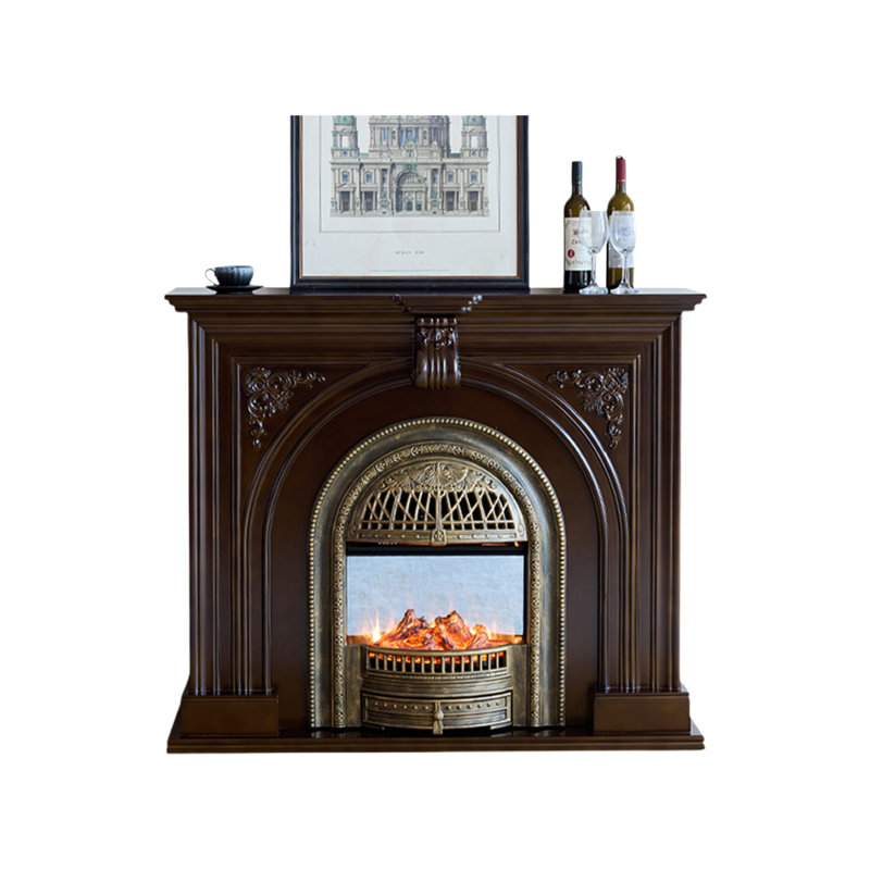 Nut-Brown Solid Wood Electric Fireplace