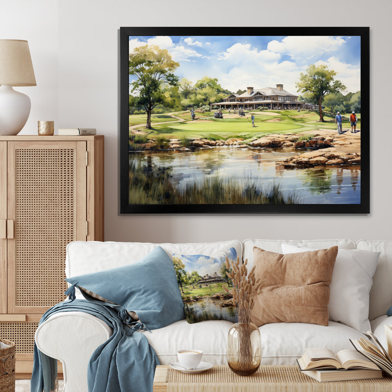 Country clubs «Gold Putting Green» sur toile, H 16 po x l 32 po x P 1 po, Cadre photo noir