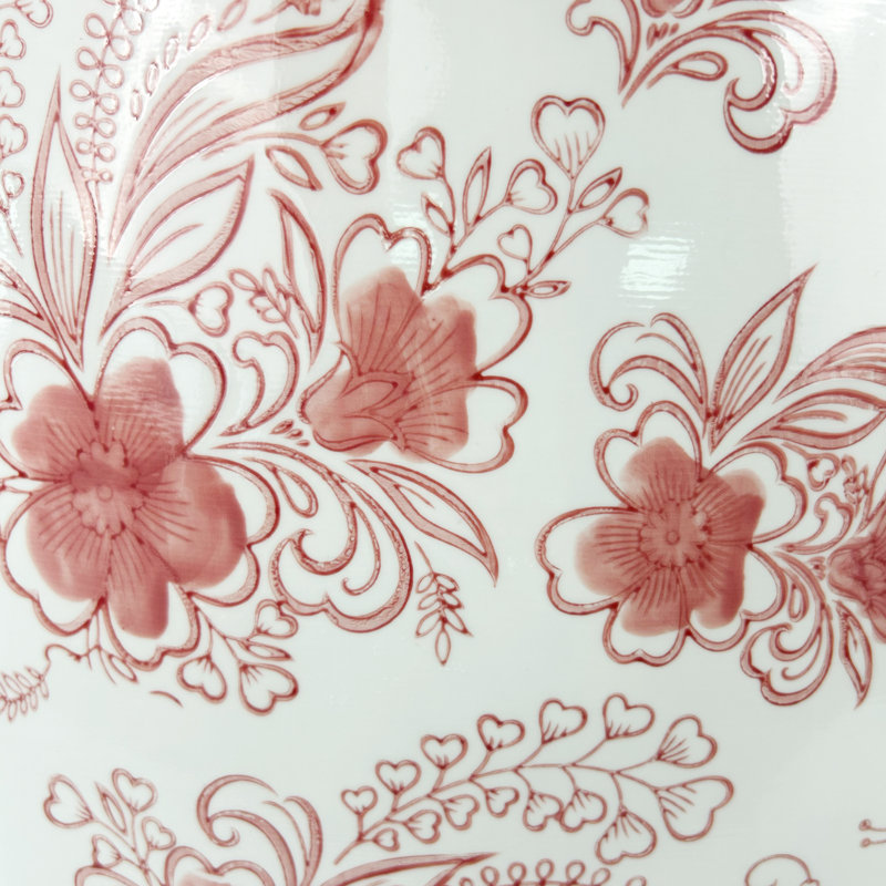 Floral patterned square ceramic stool, Pink