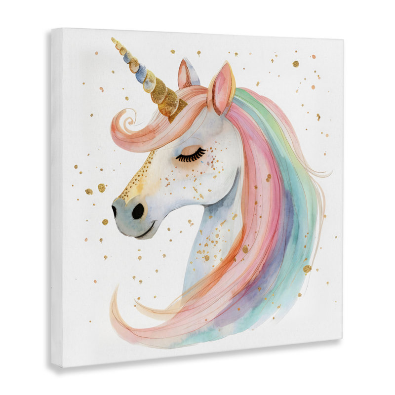 Toile de licorne dorée mouchetée pastel, design par Creative Studio, H 24 po x l 24 po