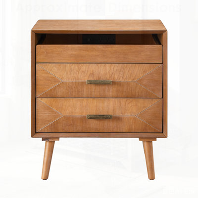 Nightstand with Charging Station, Keep Your Phone Charged & Bedroom Organized, Wood Bedside Table with 2 Drawers, Open Shelf & USB/Type-C Ports for Bedroom Living Room