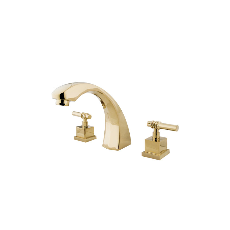 Kingston Brass Fortress Two-Handle 3-Hole Deck Mount Roman Tub Faucet, Polished Brass