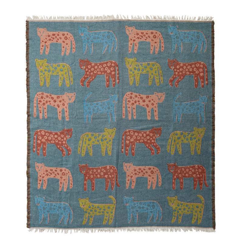Leopard Jacquard Throw with Fringe
