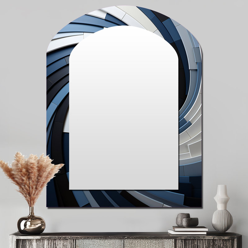 Geometric Spiral II - Abstract Spirals Asymmetrical Decorative Wall Mirror, Modern Arch Mirror, Printed Metal Art, 43" x 33"