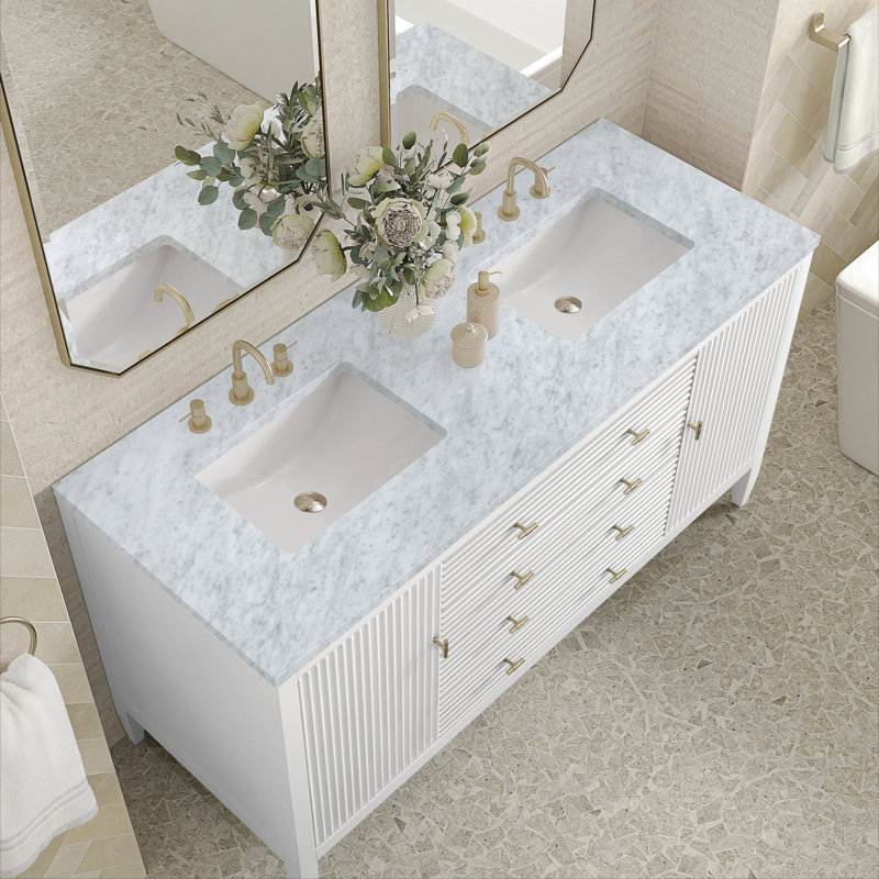 Myrrin 60'' W Double Vanity, Carrara White, Bright White, 8" Widespread