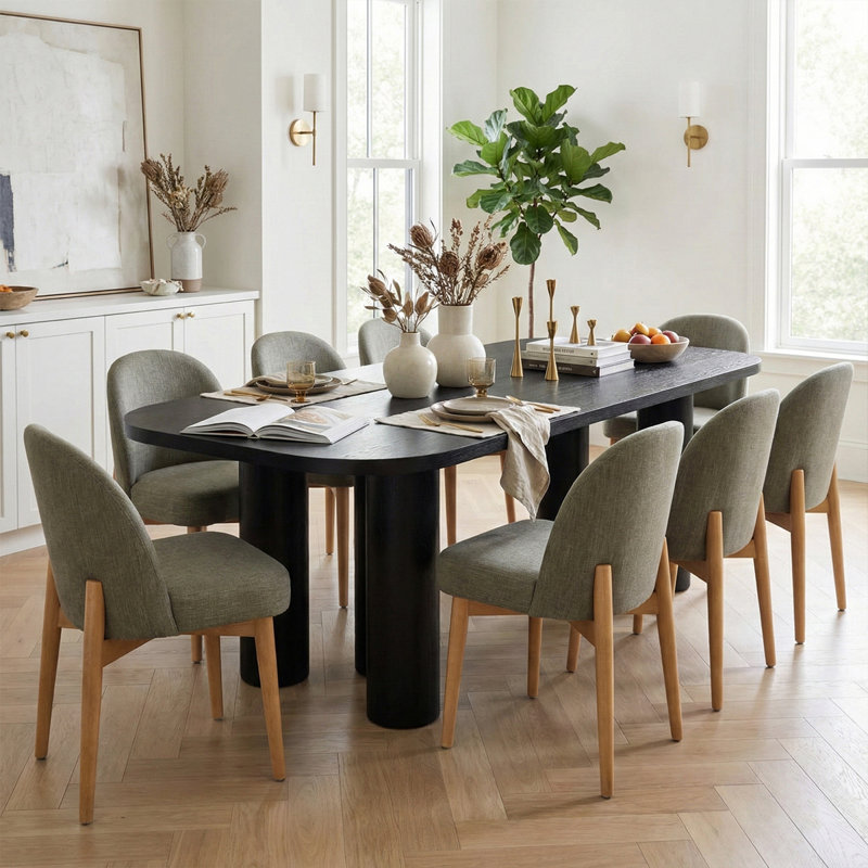 86" Luxe Solid Oak Capsule Dining Table with Pillar Legs, Black