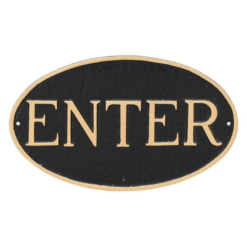Enter Statement Garden Plaque, Black/Gold, 6" H x 10" W x 0.25" D