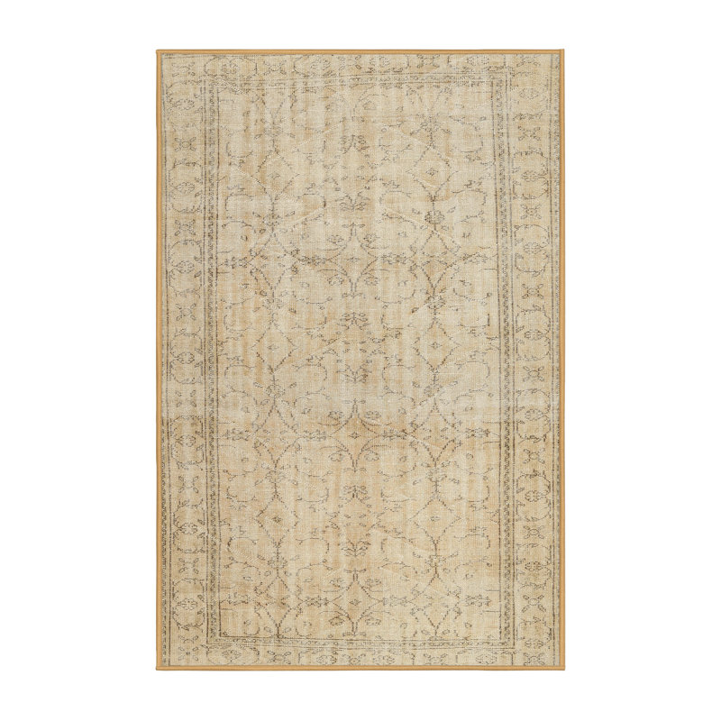 Tapis contemporain beige / olive clair, Rectangle 2 pi x 4 pi