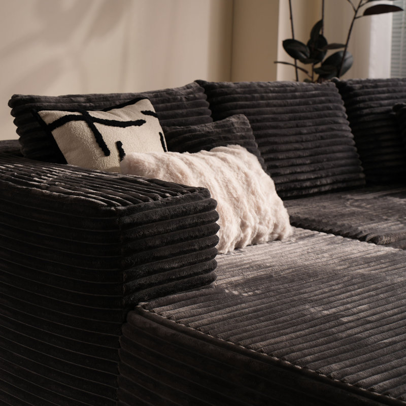 Fontanez Compression Packed 2 - Piece Corduroy Boneless Sectional - No Assembly Required, Left Hand Facing, Gray