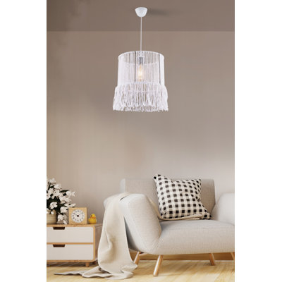 Stylish White Chandelier, Metal Body with Macrame Rope Cap, 12.6 x 12.6 x 13.8 inches | Adjustable Height: Up to 27.6 inches | CE Certified, E27 Socket (Max 40W) | Perfect for Modern Home Décor & Elegant Lighting Solutions
