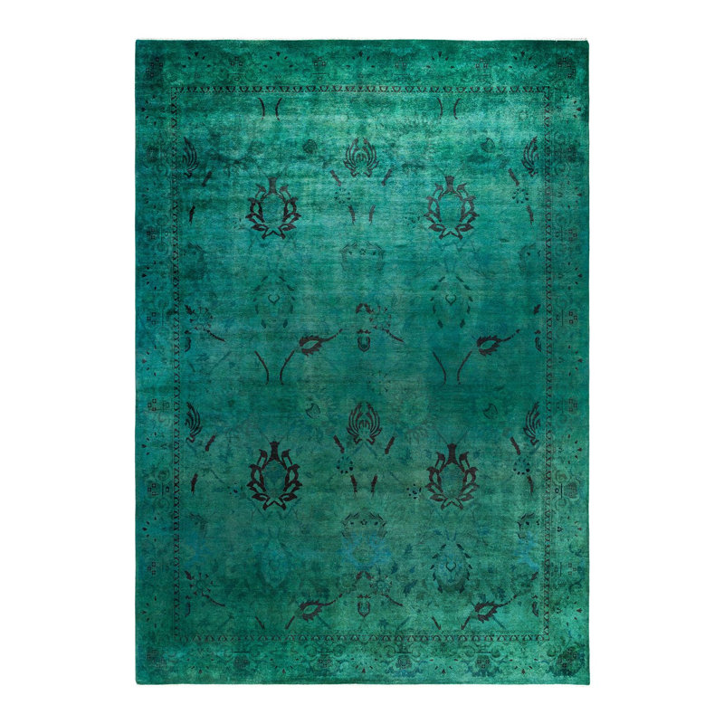 Tapis vert / noir 9 pi 10 po x 13 pi 10 po Overyed One-of-a-Kind