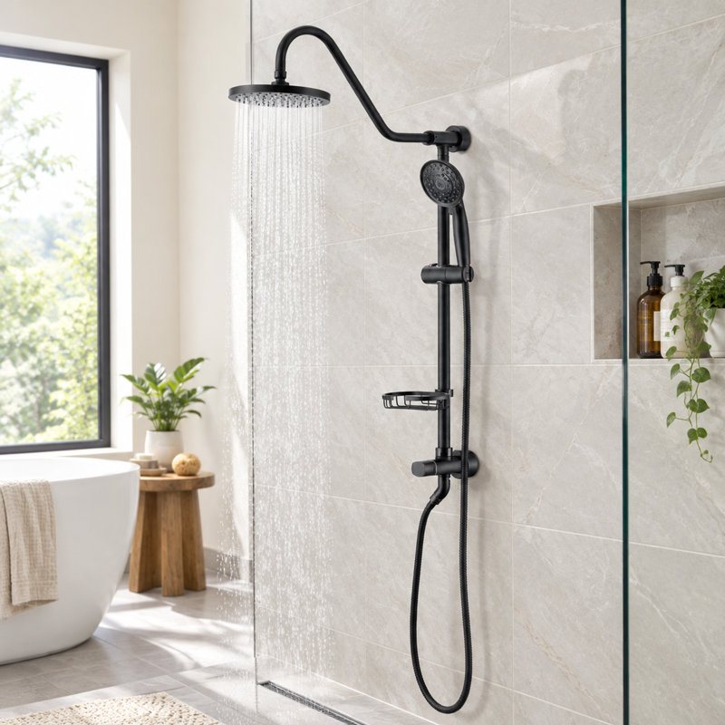 Pomme de douche en acier inoxydable bronze huilé avec douchette, système de douche à pluie mural