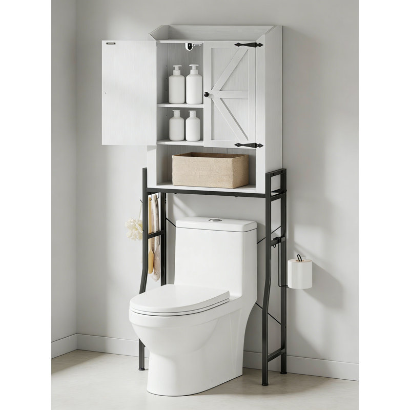 Armoire de rangement au-dessus de la toilette avec tablettes réglables, organisateur à 2 portes et support en métal pour économiser de l'espace dans la salle de bain, finition blanche