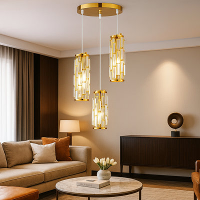42 Inch Gold Wrought Iron Crystal Chandelier Height Adjustable Suitable For Living Room, Dining Room, Bedroom