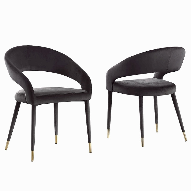 Ensemble de 2 chaises en velours Modern, Black, Noir