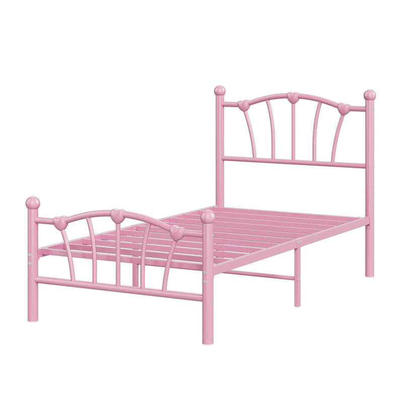Heart-Shaped Metal Bed Frame – Heavy-Duty Sturdy Design, 600 Lbs Capacity, Size, Pink