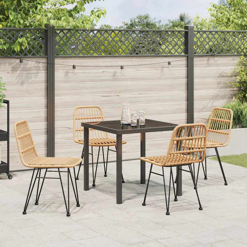 5 Piece Garden Dining Set Poly Rattan, 73cm H x 80cm W x 80cm D, Natural
