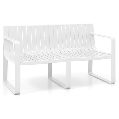 Patio Loveseat 2-Person Bench w/ Curved Backrest Slatted Design for Backyard Blue by Ebern Designs