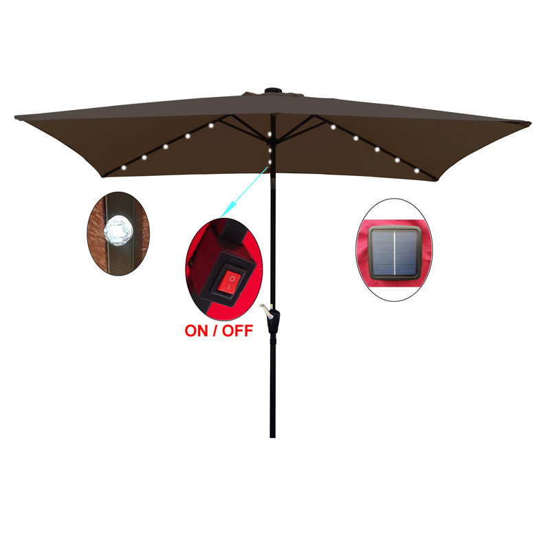 Versatile Rectangular Patio Umbrella With Advanced Solar LED Lights And User-Friendly Features, Chocolate