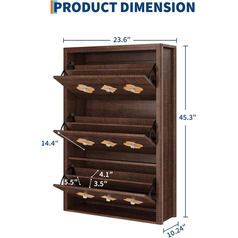 Slim Shoe Storage Cabinet with 3 Flip Drawers, Engineered Wood Construction, Space-Saving Vertical Design, for Entryway, Foyer, or Hallway