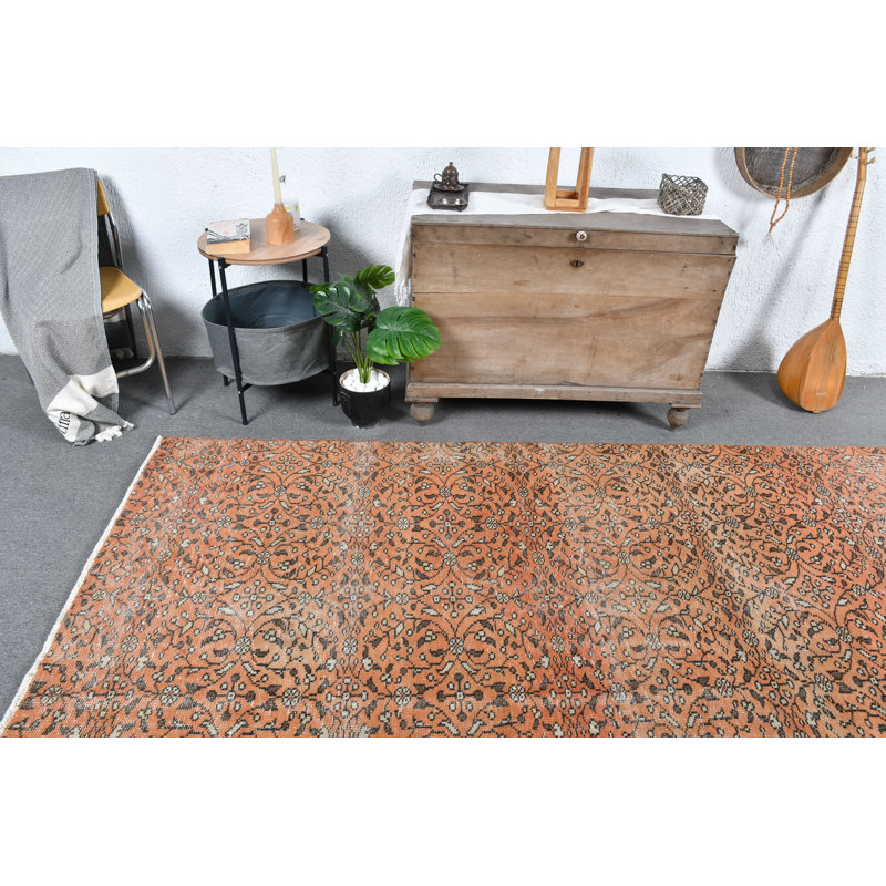 Handwoven Vintage Turkish Anatolian Rug in Vibrant Orange for Bedroom and Home Decor Brown/Orange