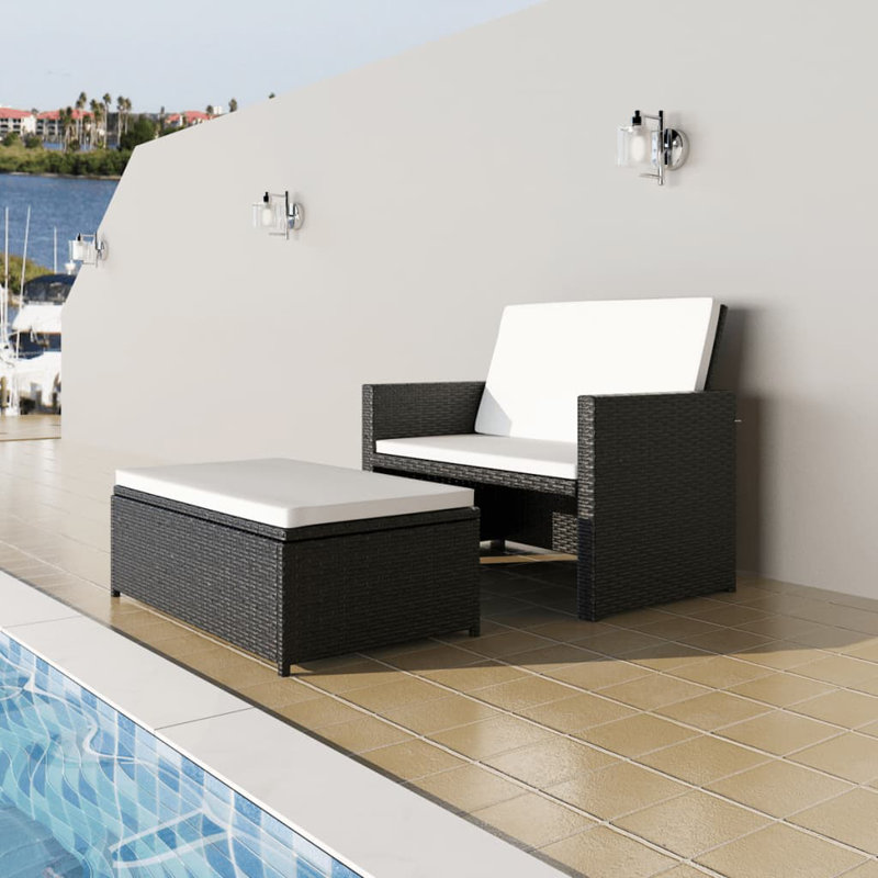 Causeuse large avec coussins Sudie, Blanc, Noir