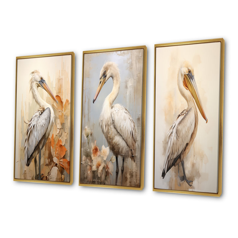 Ensemble de salon 3 pièces Pelican S Tranquil Perch - Pelican Wall Art, Cadre flottant doré, H 28 po x l 36 po