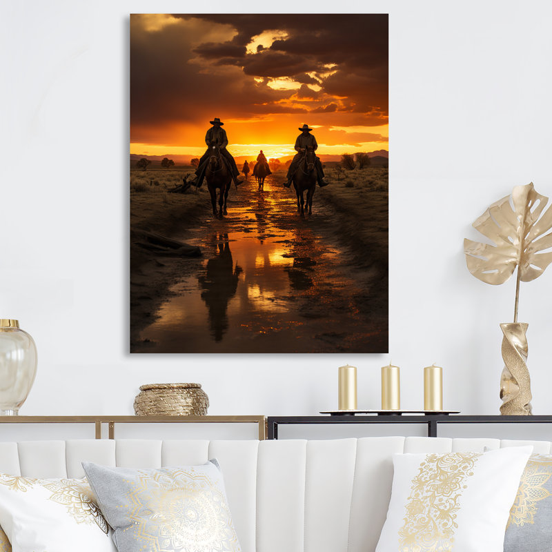 «Western Sunset Riders Portrait II» - salon d'art mural en métal occidental, H 20 po x l 12 po x P 1 po