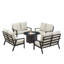 Ensemble de table de foyer en aluminium noir avec quatre causeuses profondes-1108962330