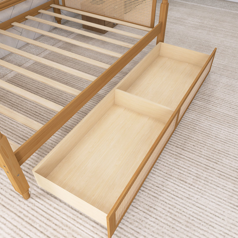 Twin Size Walnut Rattan Daybed With 2 Drawers, Twin, Brown