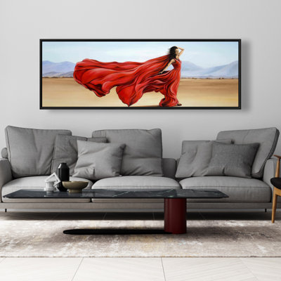 Red Dress In The Desert Print On Canvas