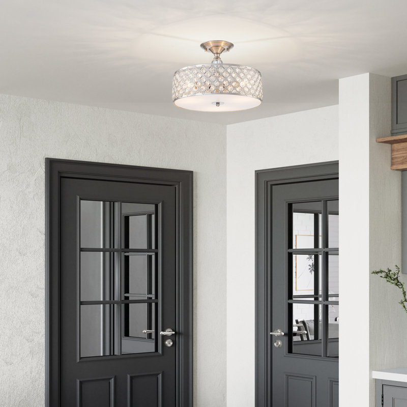 3-light Modern Semi Flush Mount, Brushed Nickel