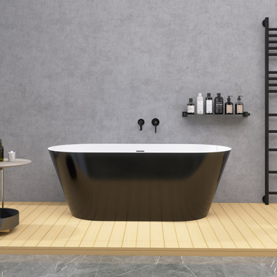 Biocura 55" x 28" Freestanding Soaking Acrylic Bathtub with Overflow Drain & Heat Retention