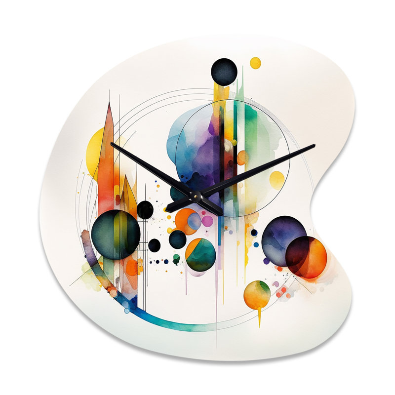 Art géométrique aquarelle multicolore I - horloge géométrique unique en métal, impression d'horloge murale asymétrique moderne
