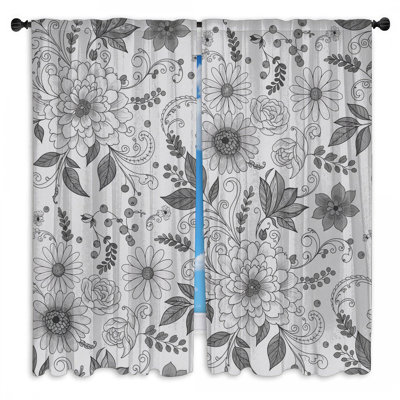 Rideaux occultants à motif floral noir - 2 panneaux