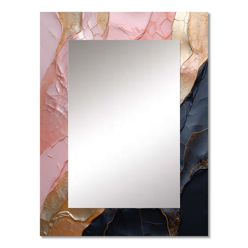 Rangler Minimalism Pink Gold Poteries - Abstract Spirals Decorative Mirror, Modern Large Wall Mirror, Printed Metal Art