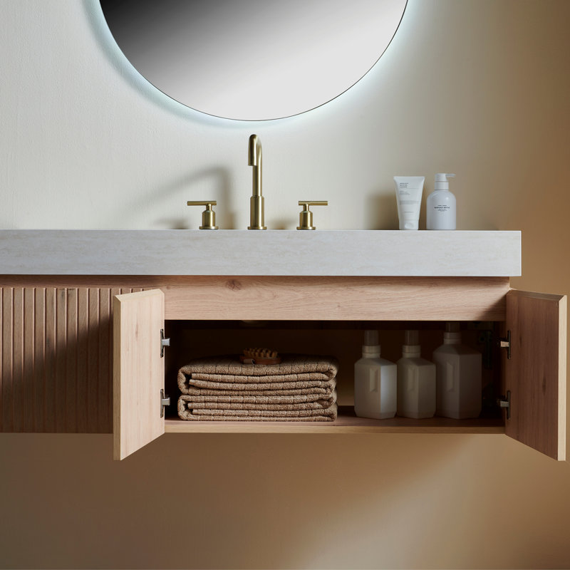 Meuble-lavabo Luxstone, Chêne blanc, Beige, 48"