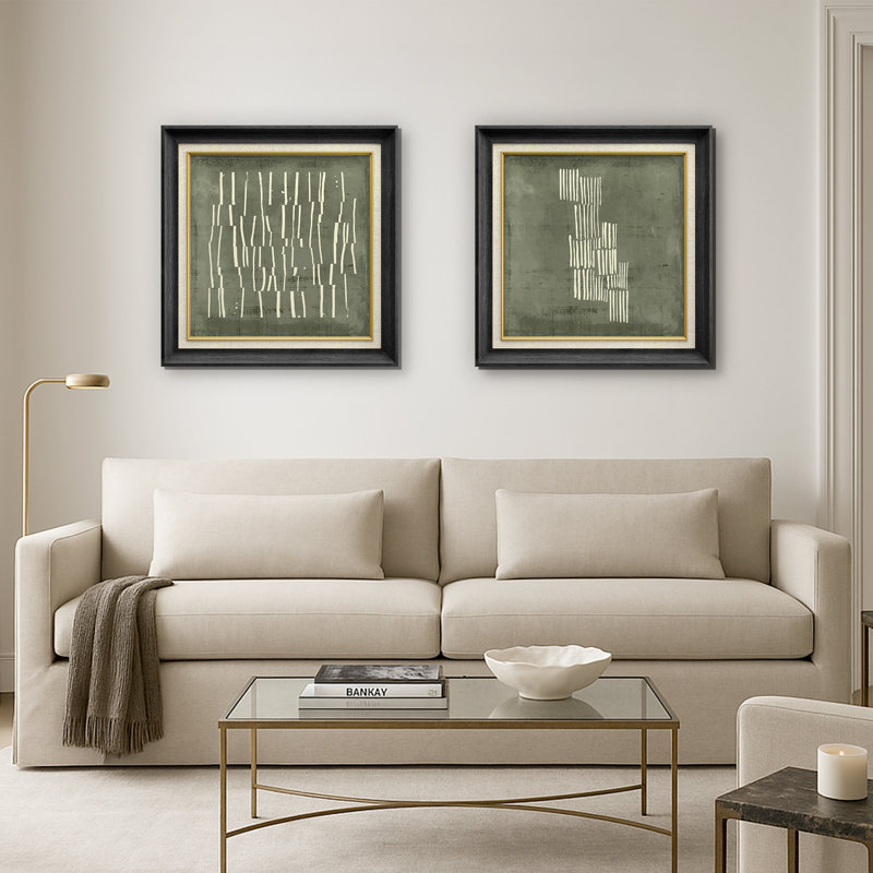 Lignes éclatées en vert et blanc, illustrations abstraites géométriques, art moderne, détente minimale / calme