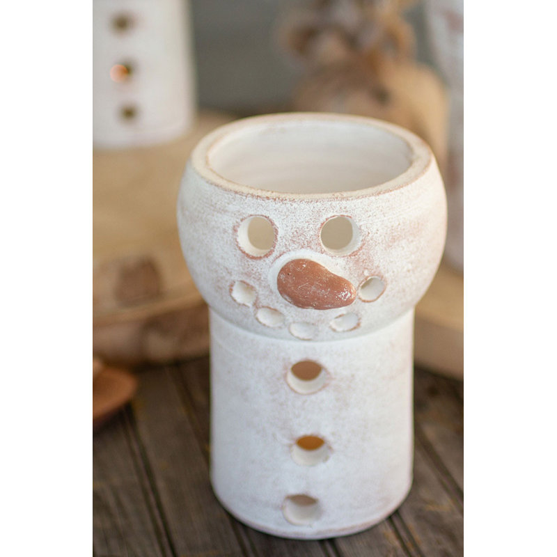  Handcrafted Clay Snowman Candle Luminaries – 8" Tall Winter Accent Set Of 4