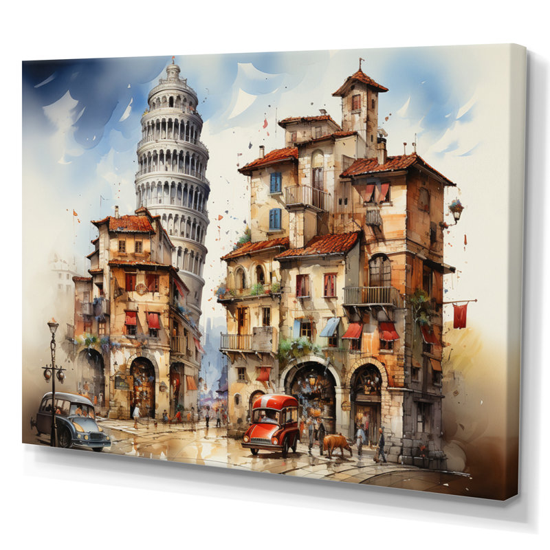 Italy Leaning Tower Magic - Italy Canvas Art Print, H 12 po x l 20 po x P 1 po, Toile tendue