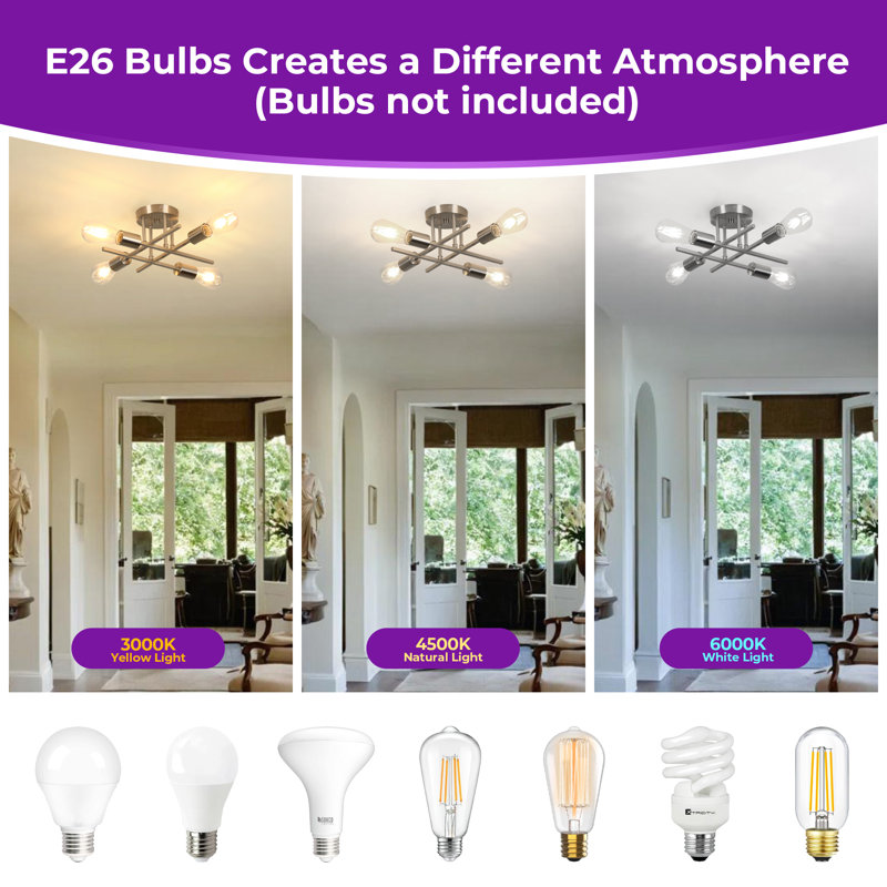 Hannah-Jayne 14.17'' Sputnik Modern Linear Flush Mount, 4 Lights, Brushed Nickel