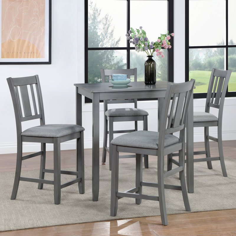 Table de salle à manger en bois carrée, table de cuisine pour petit espace, table de comptoir pour 4 personnes, Gris