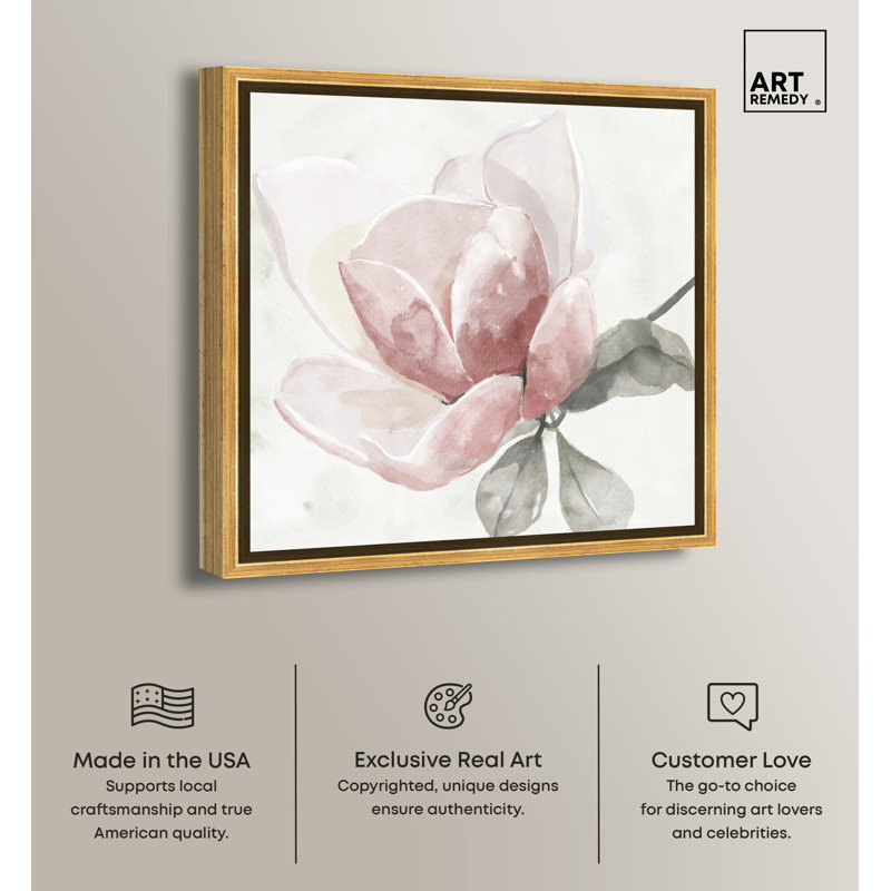 Gold Framed Blush Rose Canvas Print, 13 x 13 inches