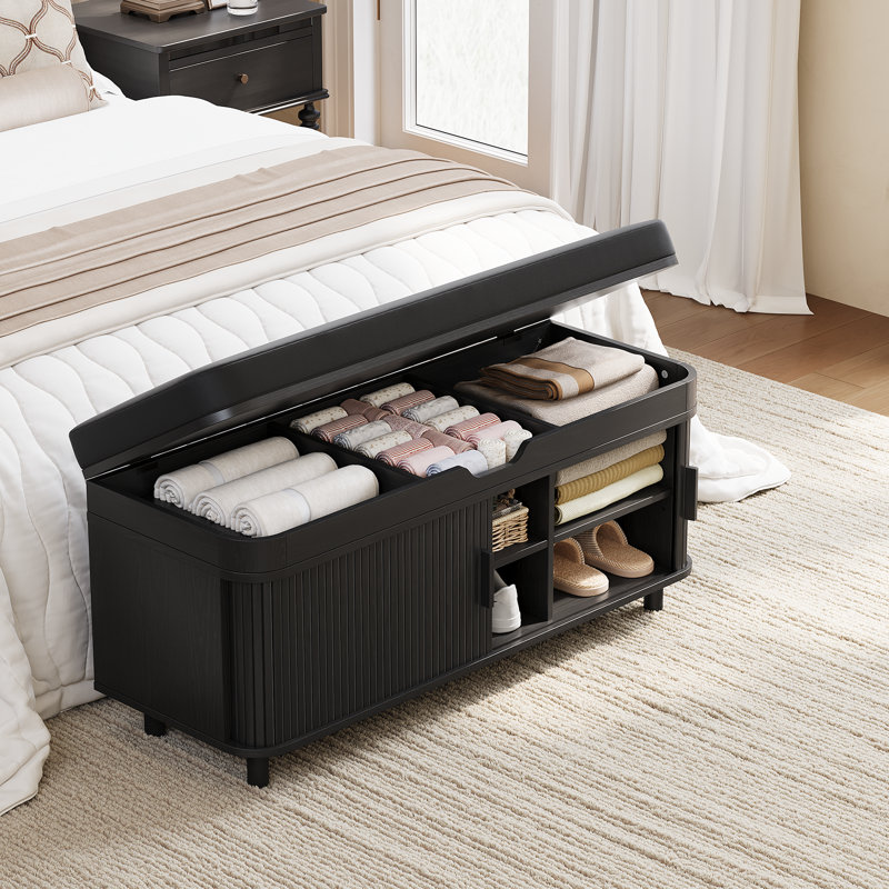Banc de rangement rembourré pour 10 paires de chaussures avec rangement pour casiers et dessus de lit, Black