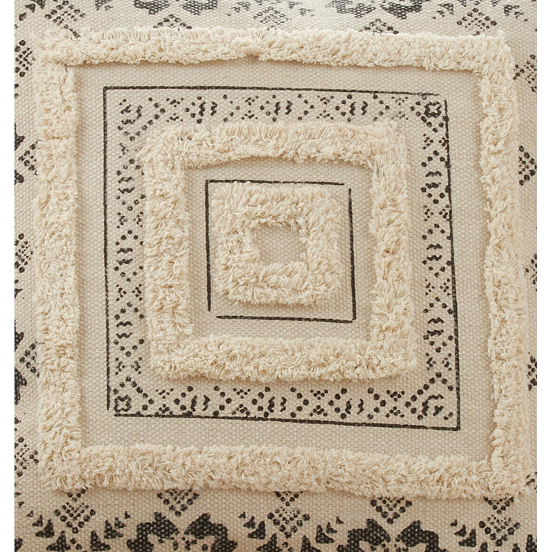 Black and Beige 20" Printed Tufted Throw Pillow