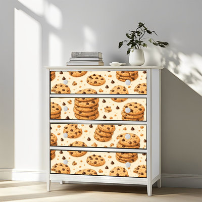 Papier peint auto-adhésif Biscuits au chocolat avec pépites de chocolat, boîte à biscuits, autocollant et amovible 17,7 po x 118 po (45 x 300 cm)